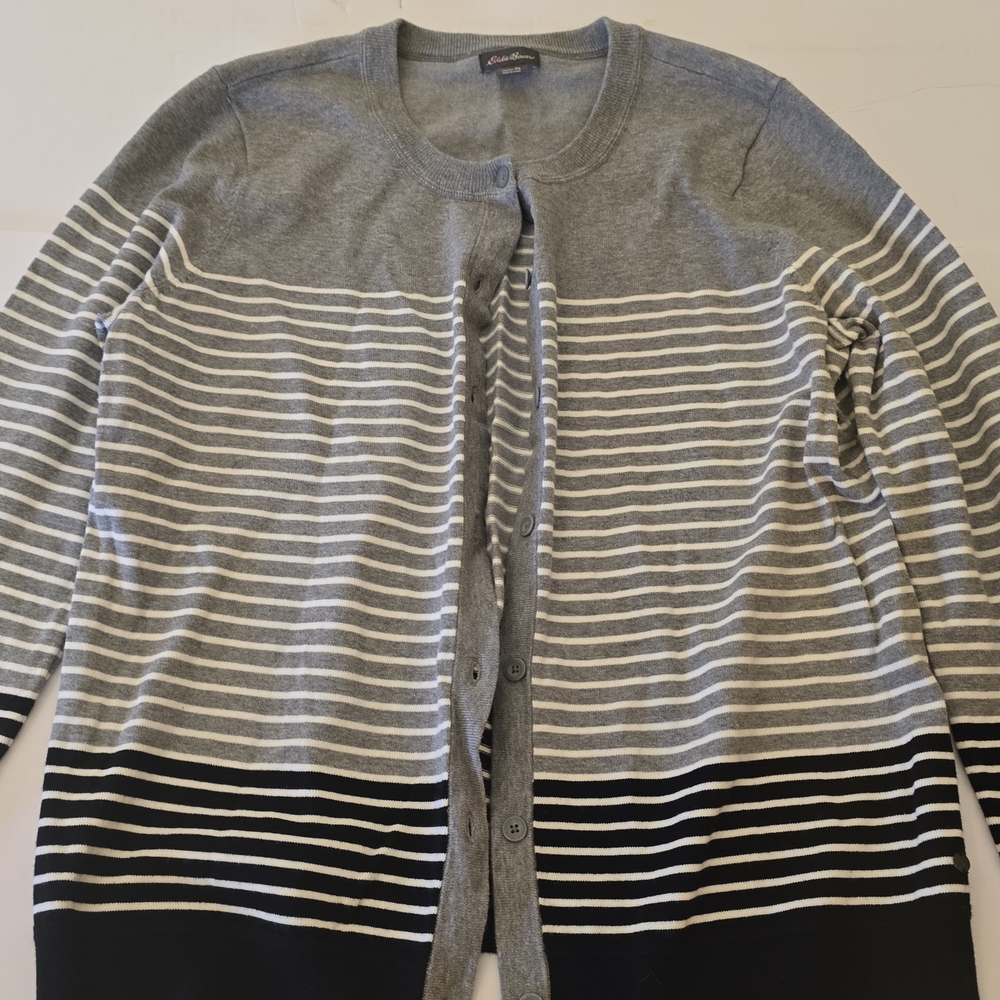 Eddie Bauer Gray and Black Striped Women's Cardigan